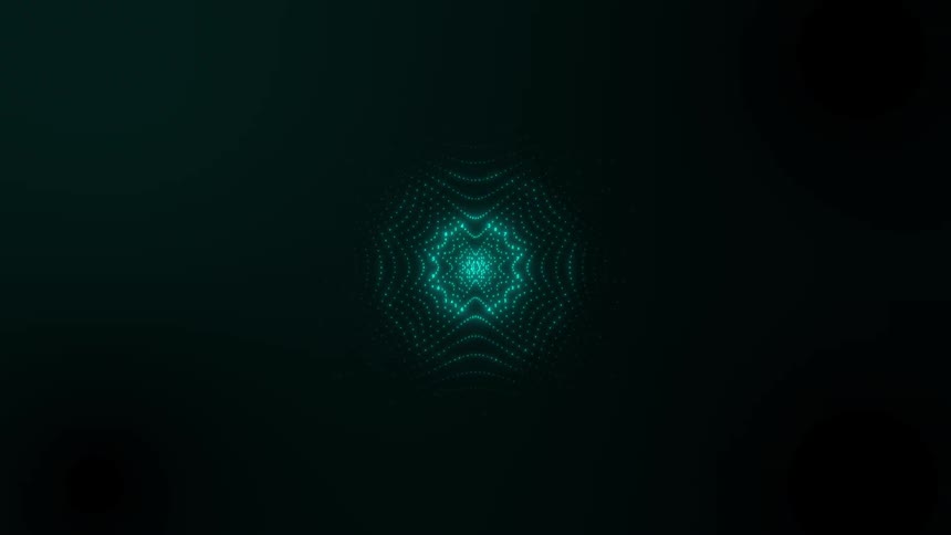 The video shows two glowing circular lines made of teal or cyan light particles these lines are arranged as concentric rings that pulse and fluctuate in size against a dark backgroundthe outer ring is larger and more defined appearing as a thick ban