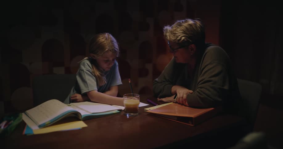 A mother and daughter doing homework