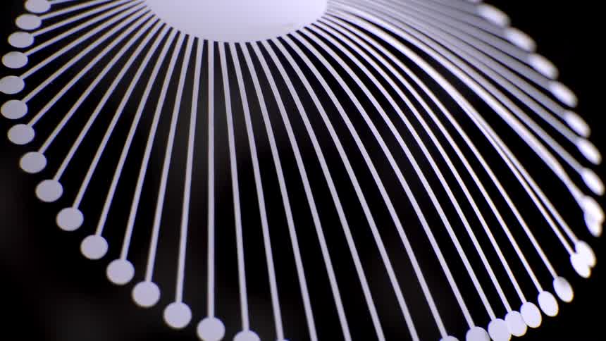Radial pattern with white lines and circles on black background