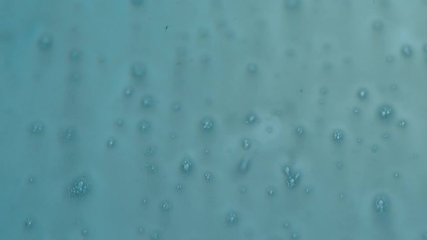 Foamy droplets running down a clear surface