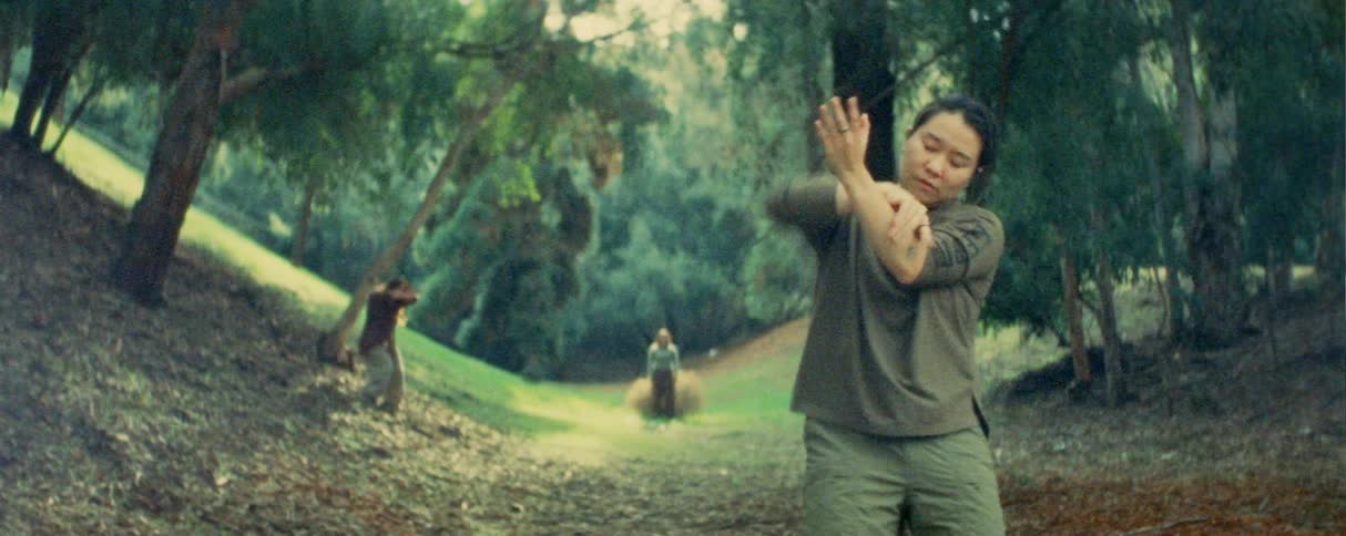 The people practice tai chi together