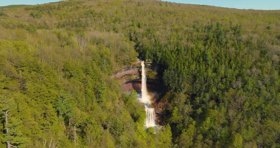 Waterfall on a mountain surrounded by trees outdoors during day time