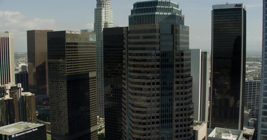 Tall buildings and a cloudy sky in Downtown Los Angeles, California