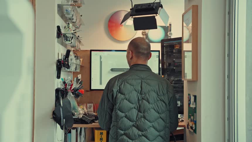The man is working at the computer