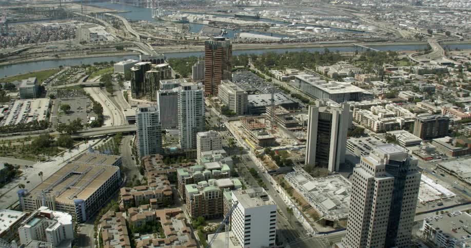 Aerial view of ocean boulevard in downtown Long Beach, California