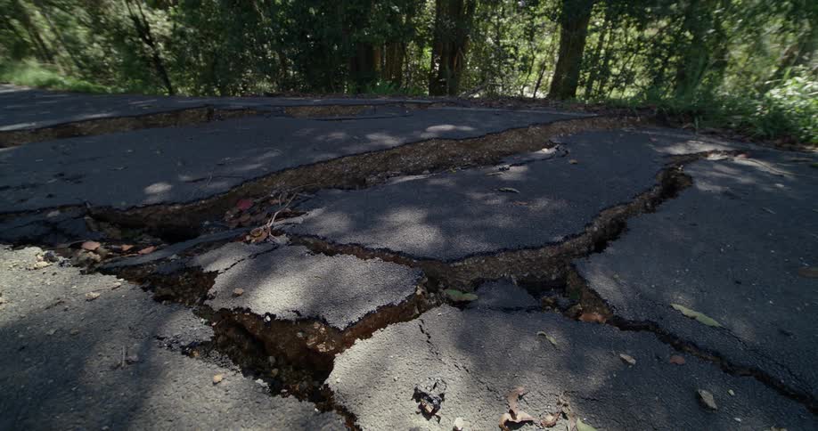 A large area of cracked asphalt