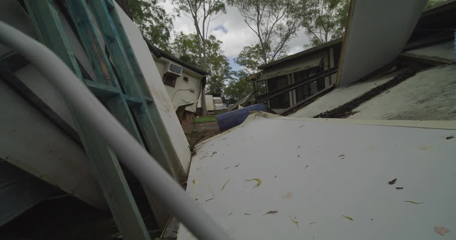 The trailer is destroyed in the trailer park