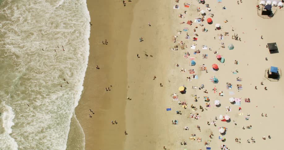 Top Down Aerial Birds Eye View of beachgoers,  Newport Beach, California