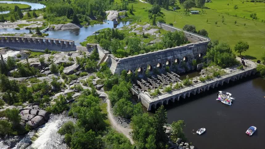 Aerial view of a lake and dam