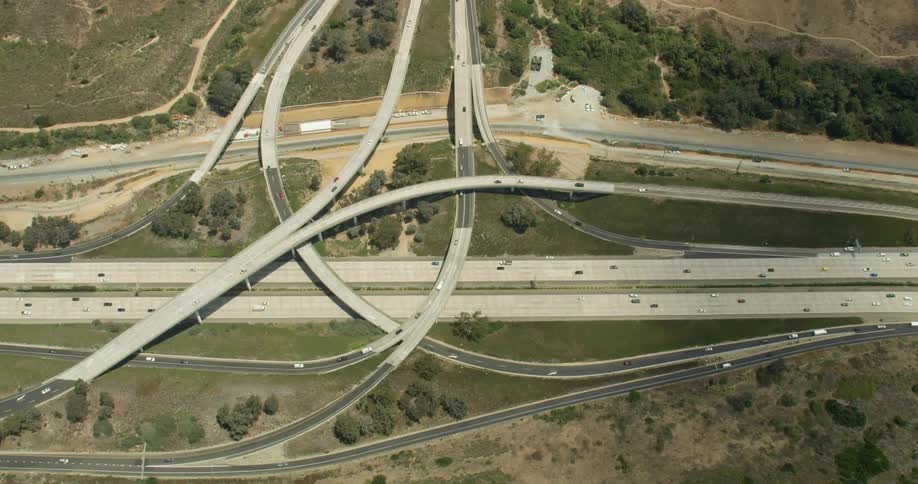 Highways and intersections cross each other below in San Diego, California