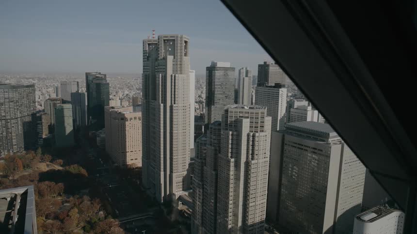 A city seen from a high rise window