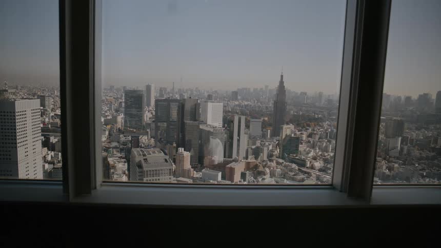 Window view of a neighborhood on a metropolitan area outdoors