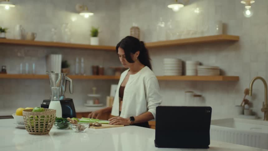 A woman working in a kitchen