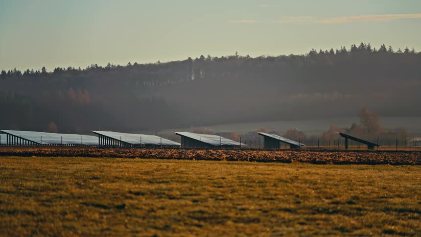 A view of a field full of solar panels