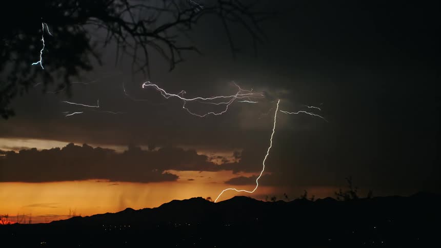 A view of a storm at dusk