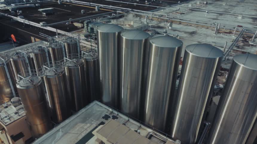 Aerial view of pipelines in a refinery