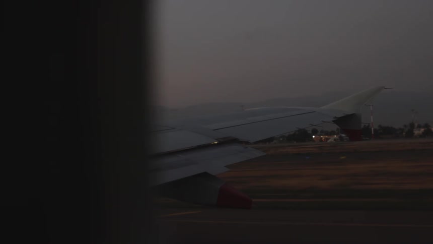 View from the airplane window during takeoff