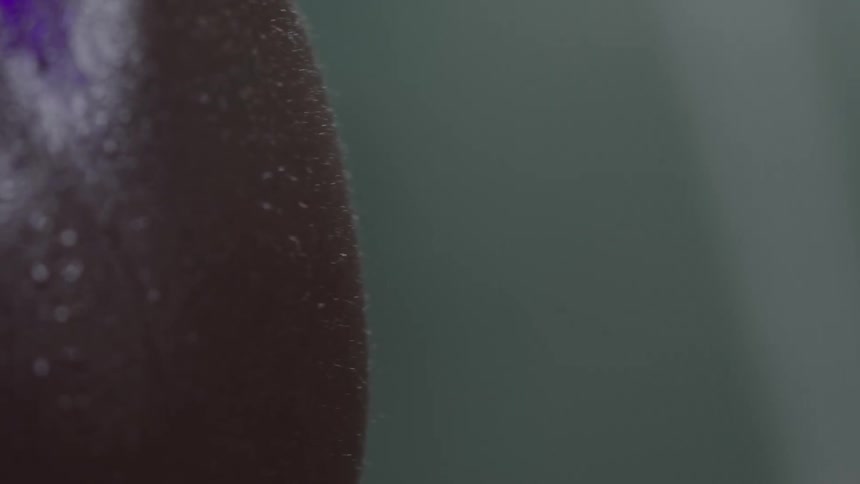 The video shows extreme closeup shots of an athletes dark skin covered in heavy beads of perspiration the footage emphasizes the definition of tensed muscles and the texture of moisturewicking athletic fabric during a workout