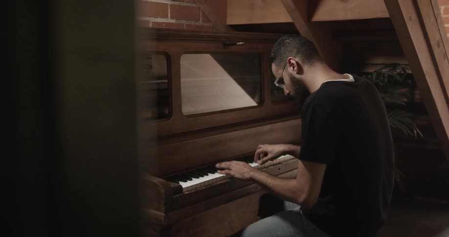 A man is playing the piano