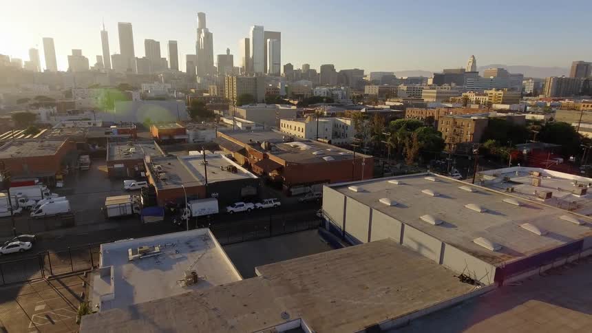 Sun setting over downtown Los Angeles