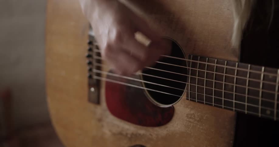 A person is strumming guitar strings