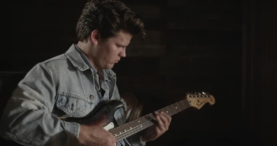 A man is playing the guitar
