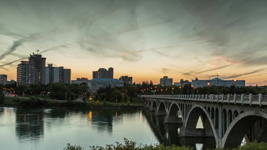 The sun is setting over the city