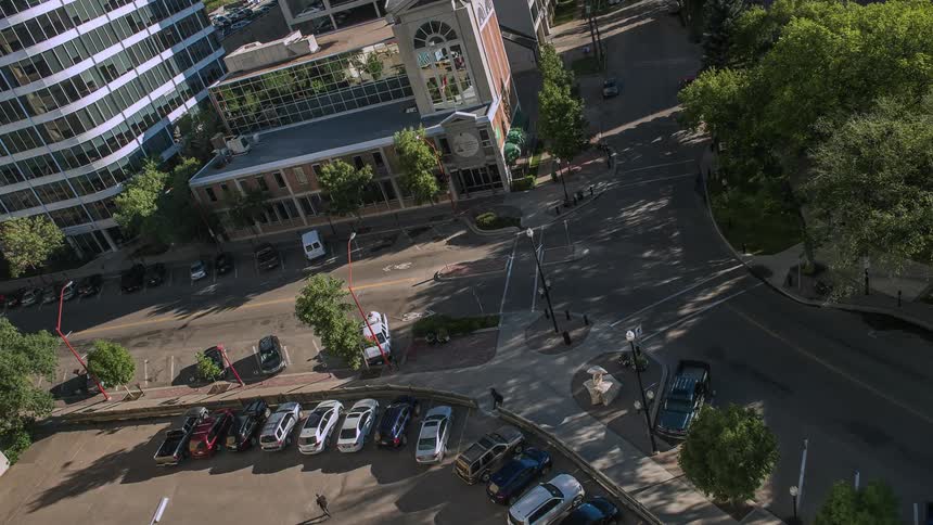 A busy intersection is below