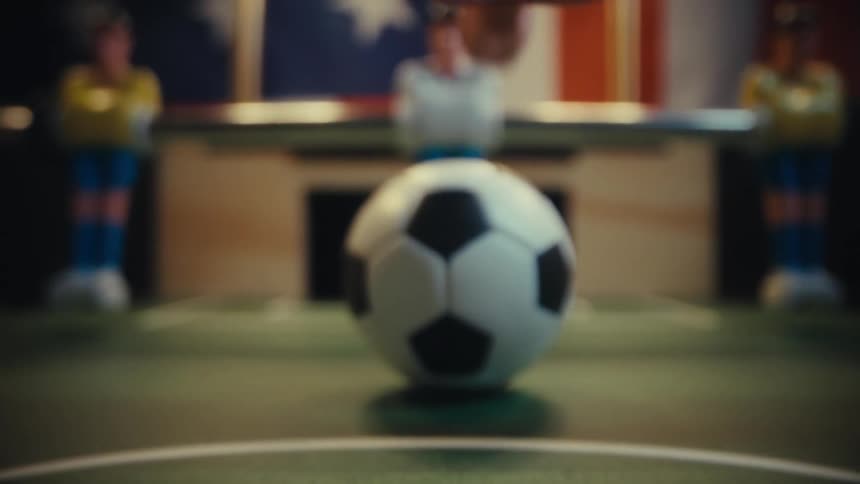 Watching a foosball game from inside the table