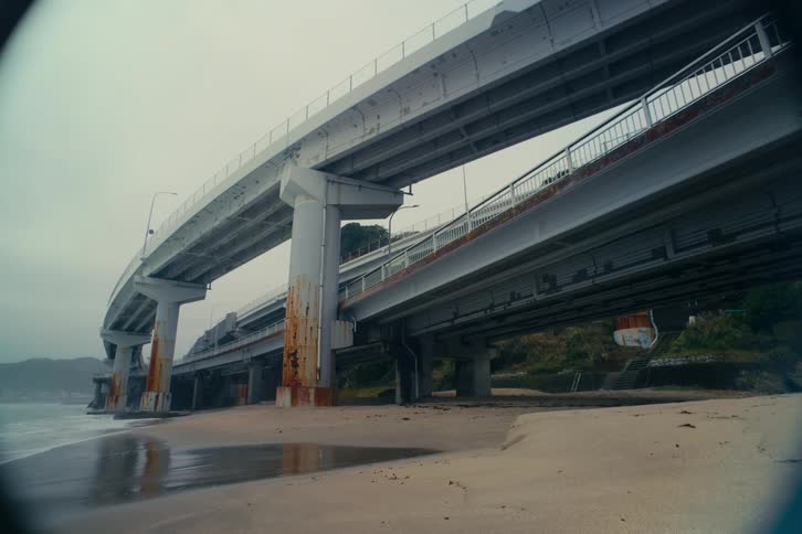 Seaside viaduct seen on a cloudy day