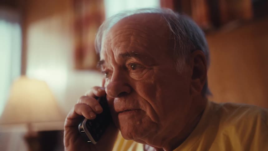 Elderly man having an unhappy phone conversation