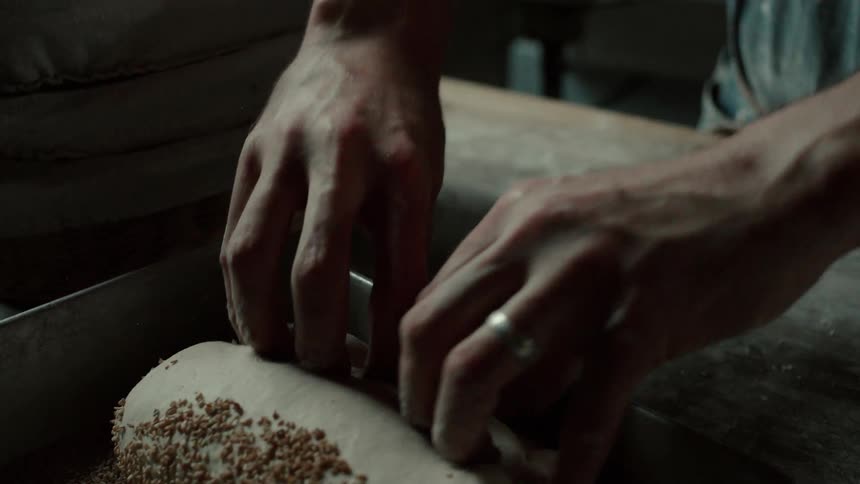 Dough is being prepared in a restaurant