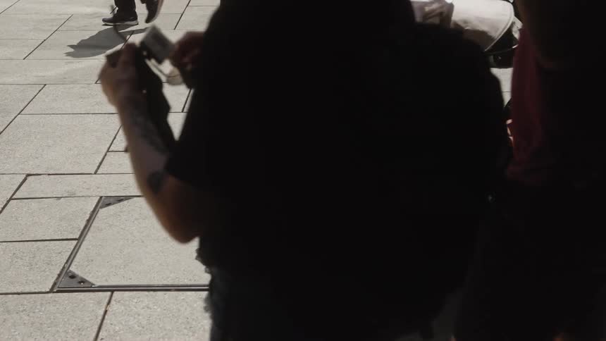 Pedestrians travel back and forth