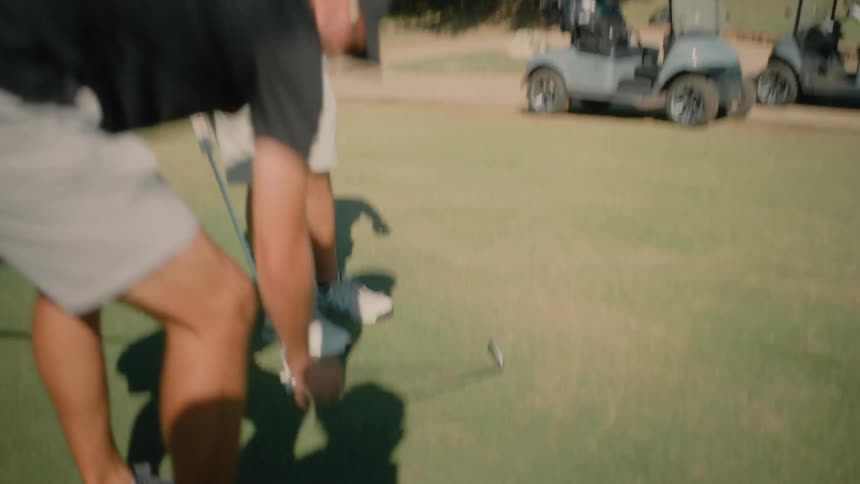 Player hits the golf target and finishes the game