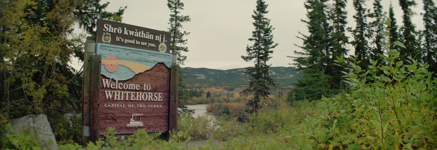 A welcome sign to Whitehorse Yukon
