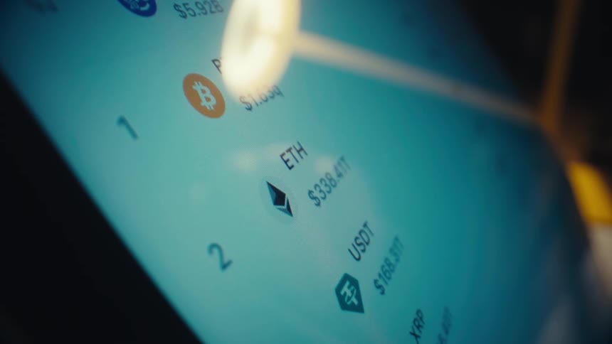 Panel showing cryptocurrency prices and symbols