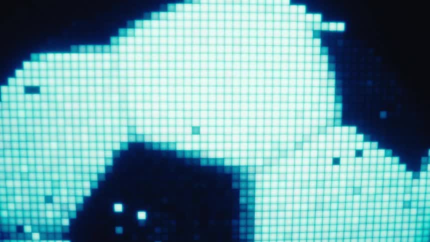 Led panel displaying an abstract pixelated pattern in black and white tones