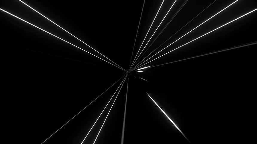 White light beams forming converging lines against a black background