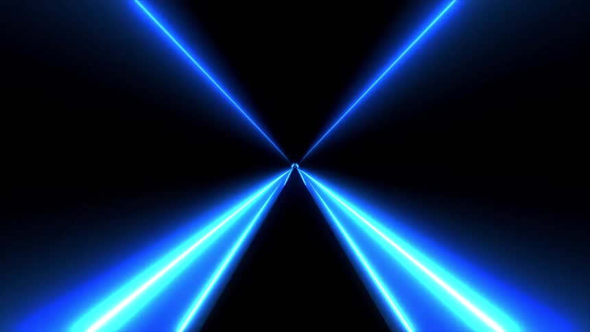 Neon blue lights shoot forward in the digital art