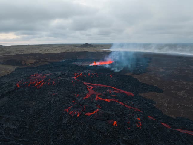 Volcano with erupting lava