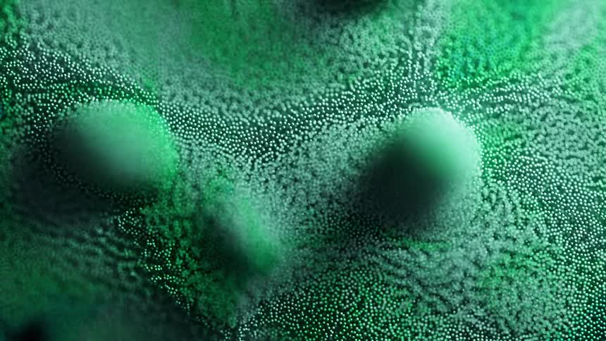 Abstract structures formed by green particles in organic wavelike patterns