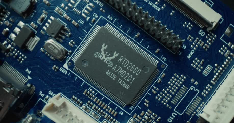 Electronic components on a motherboard