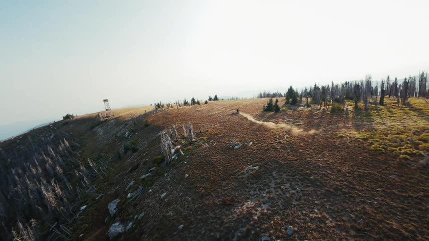 An aerial view of a person riding a dirt bike