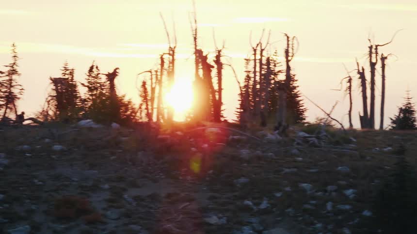 Motocross rider in silhouette on a hill at sunset