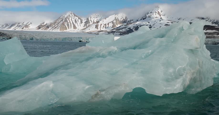 The large sea ice floats by the shore