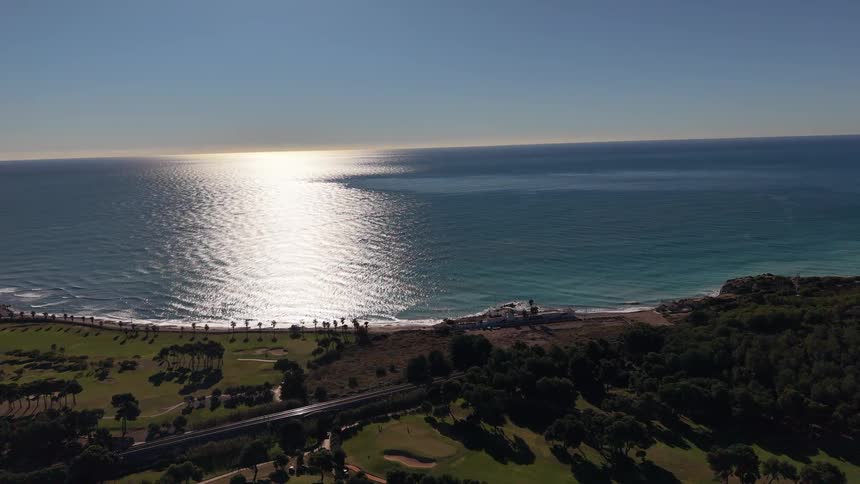 An aerial view of the coast