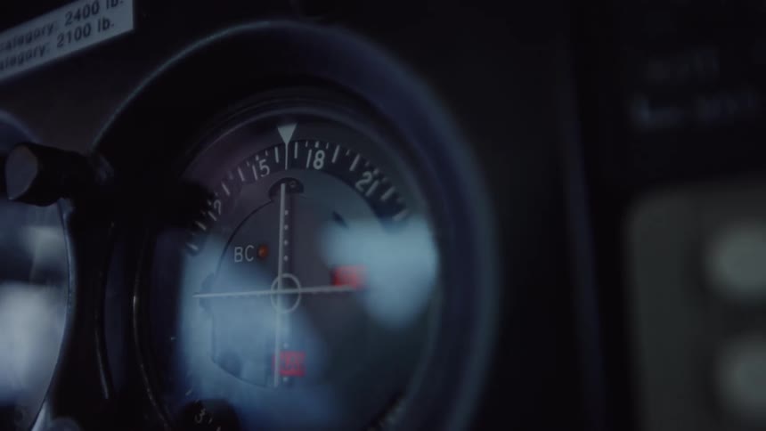 Instrument panel with attitude indicator showing aircraft bank angle and orientation