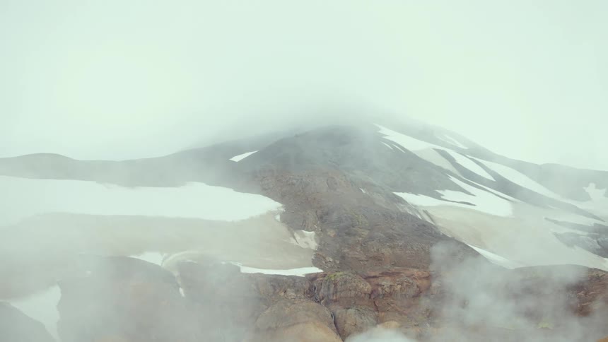 Volcanic mountains with snow