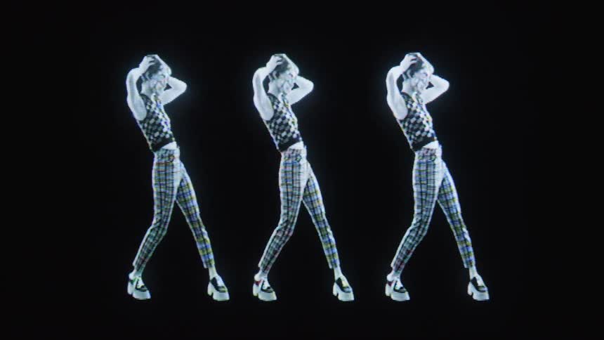 A stylized digital image shows the same dancer repeated three times against a black background each figure frozen midpose as if captured in a rhythmic looping dance sequence