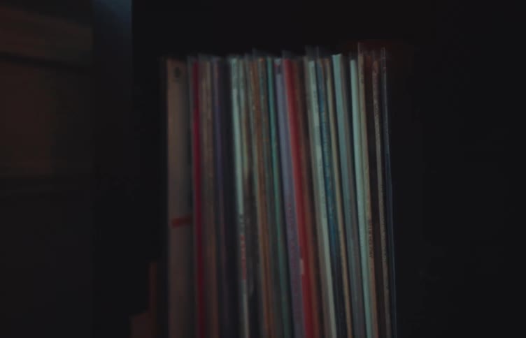 A close up of some records in a case